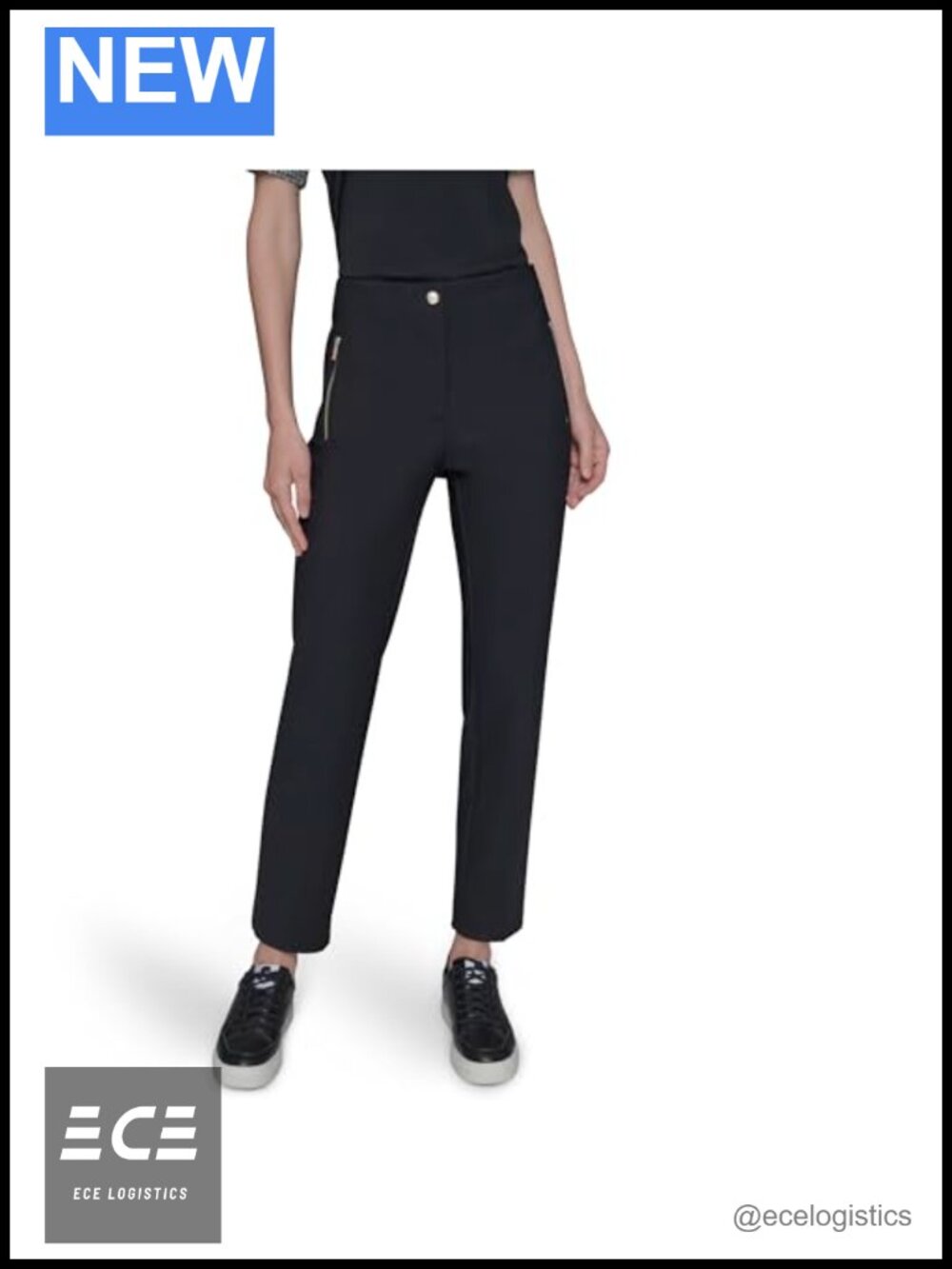 Slim Nylon Compression Double Zip Everyday Pants High Rise